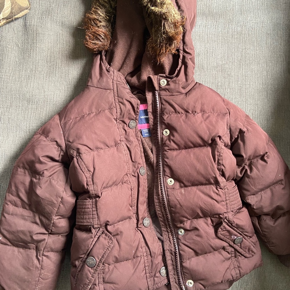 BABY GAP brown puffer coat with removable fur